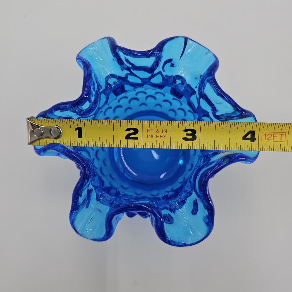 Vintage Fenton Colonial Blue Hobnail 3" Double Crimped Rim Glass Flower Vase - Picture 7 of 8
